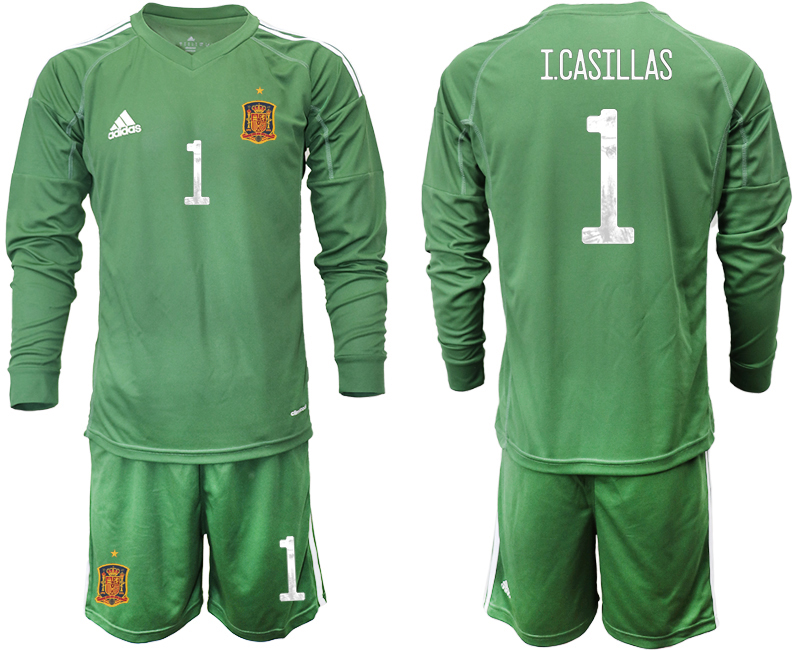 Men 2021 European Cup Spain green Long sleeve goalkeeper #1 Soccer Jersey2->spain jersey->Soccer Country Jersey